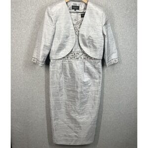 Giovanna Dress Jacket Set Womens 10 Silver Beaded Formal Mother of‎ Bride Good